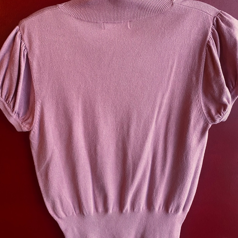 Pretty in Pink Knit Mock Neck Puffed Short Sleeve Top great transition piece - Picture 4 of 5